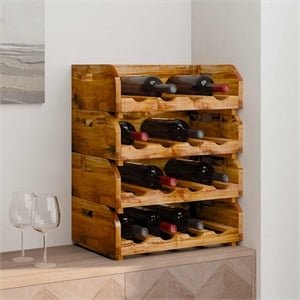 Bowery Hill 4 pcs Solid Mahogany Wood Wine Racks for 16 Bottles in Brown
