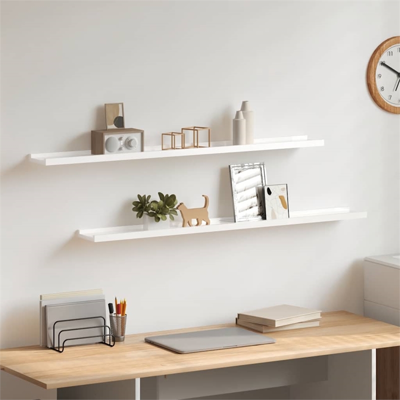Bowery Hill MDF Medium Wall Shelf in High Gloss White (Set of 2)