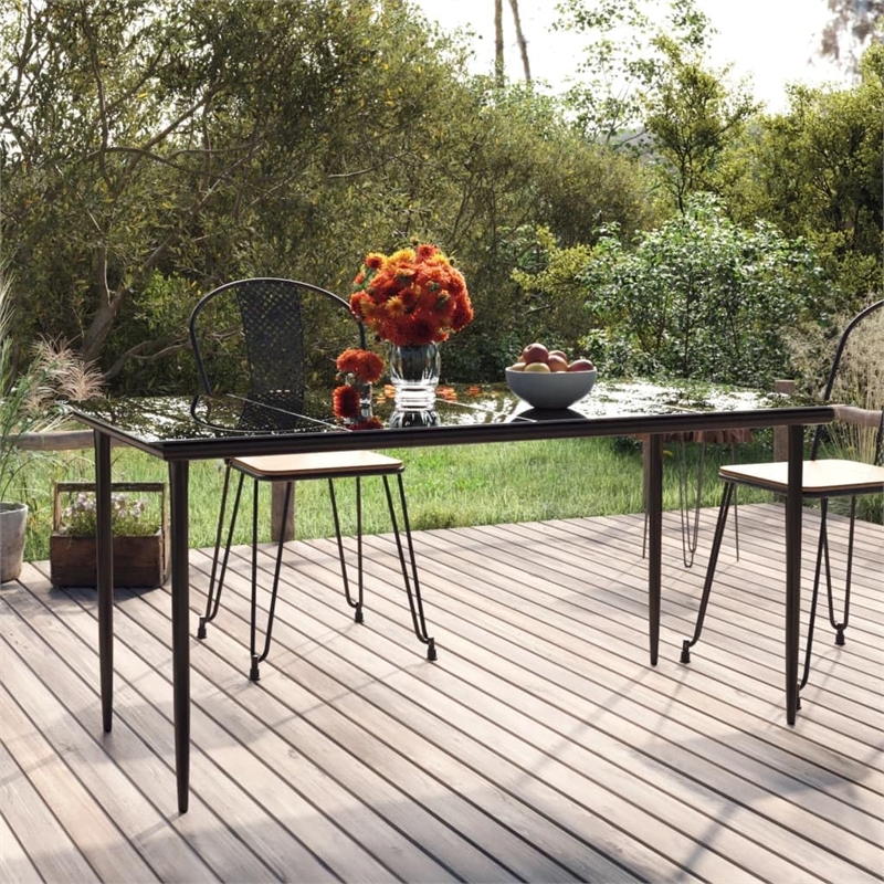 Bowery Hill Powder-Coated Steel Large Durable Dining Table in Black