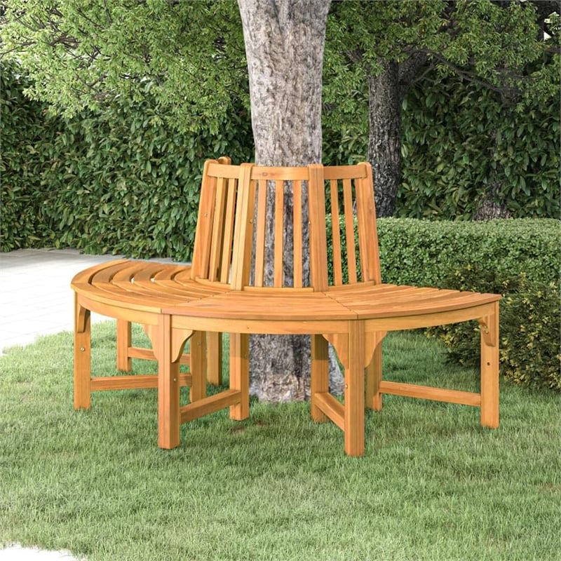 Bowery Hill Solid Eucalyptus Wood Tree Bench in Reddish Brown with an Oil Finish