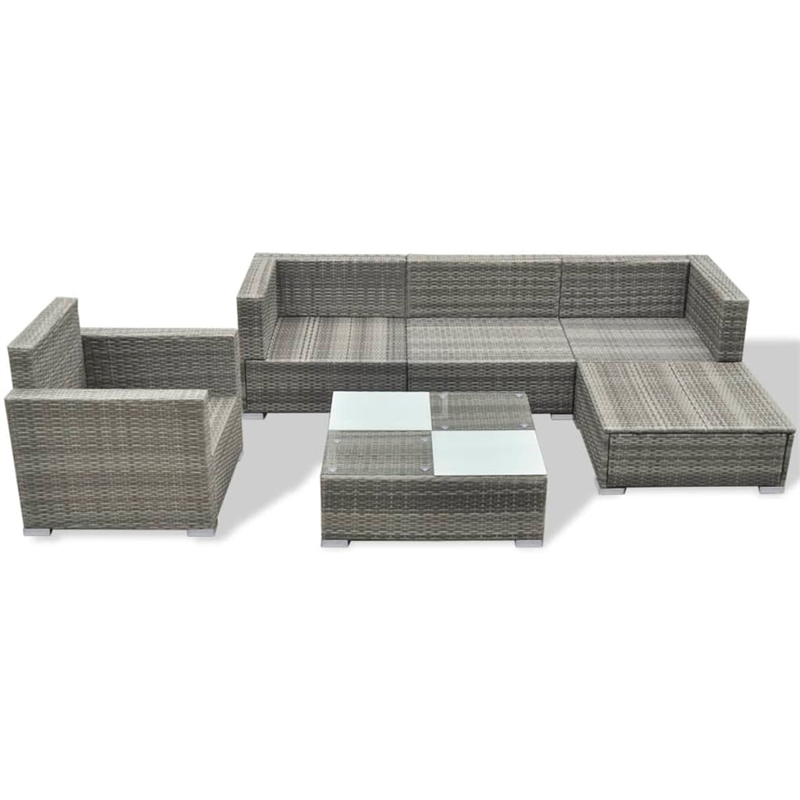 Bowery Hill Contemporary Synthetic Poly Rattan Lounge Set in Gray