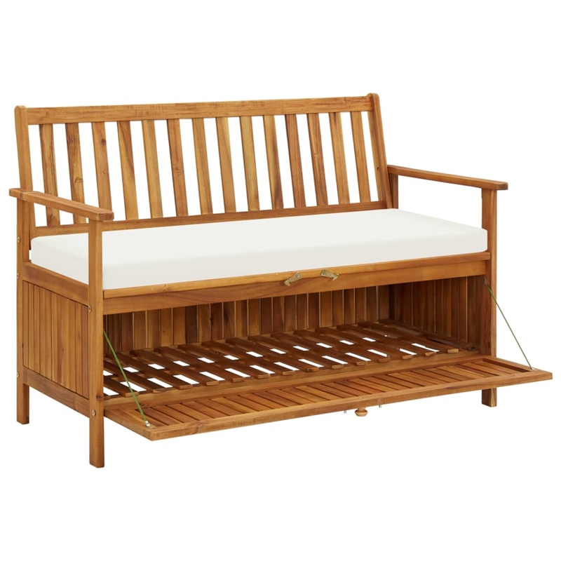 Bowery Hill Solid Acacia Wood Cushion Storage Bench in Natural wood