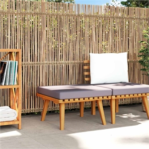 Bowery Hill Solid Acacia Wood Garden Footstool in Natural and Dark Grey