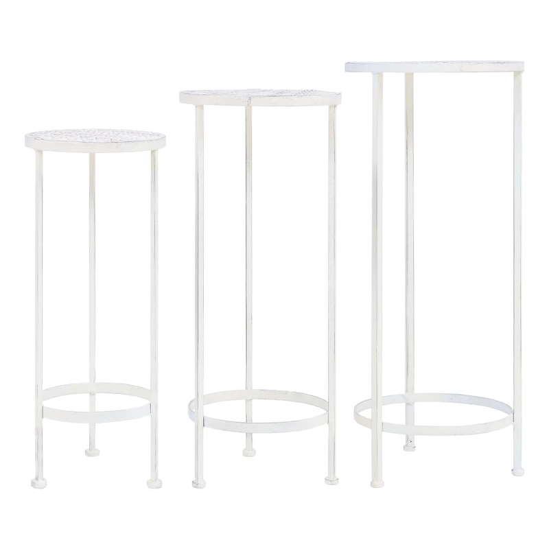 Bowery Hill Medium Stackable Plant Stand in Antique White Metal