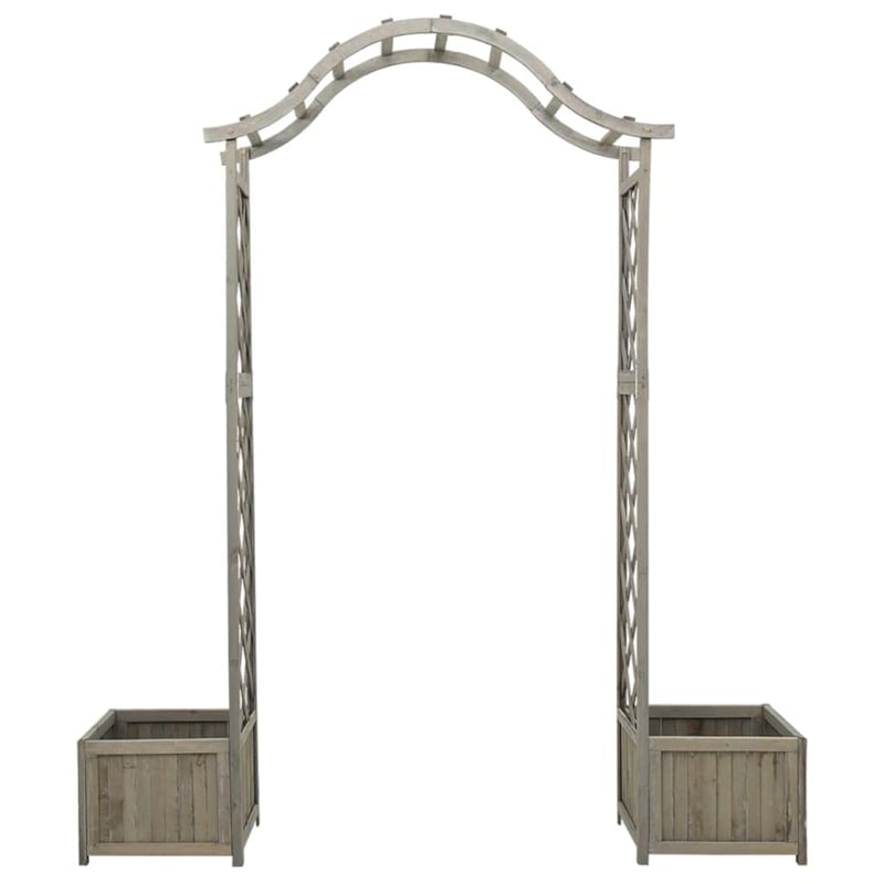 Bowery Hill Large Decorative Inlays Wooden Garden Arch in Grey Solid Firwood