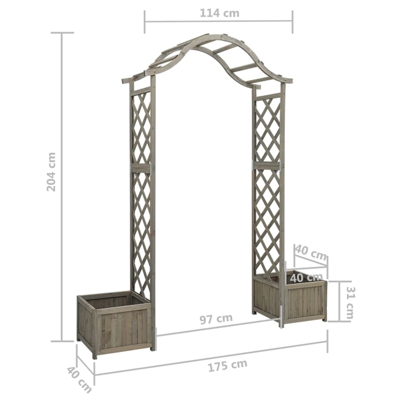 Bowery Hill Large Decorative Inlays Wooden Garden Arch in Grey Solid Firwood