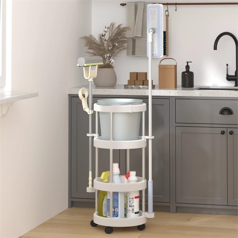 Bowery Hill Contemporary Cleaning Trolley in Silver and White