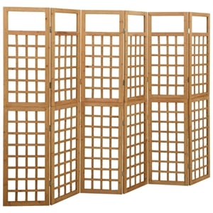 Bowery Hill 6-Panel Room Divider Trellis Solid Fir Wood in Brown