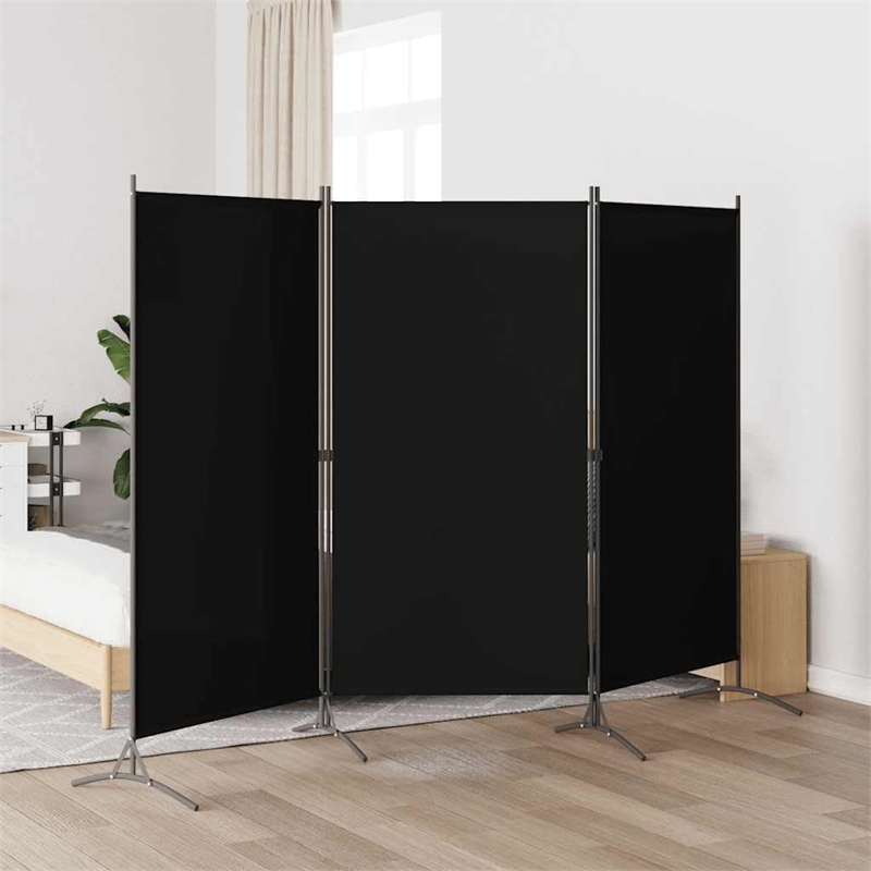 Bowery Hill Contemporary 3-Panel Room Divider in Black Fabric