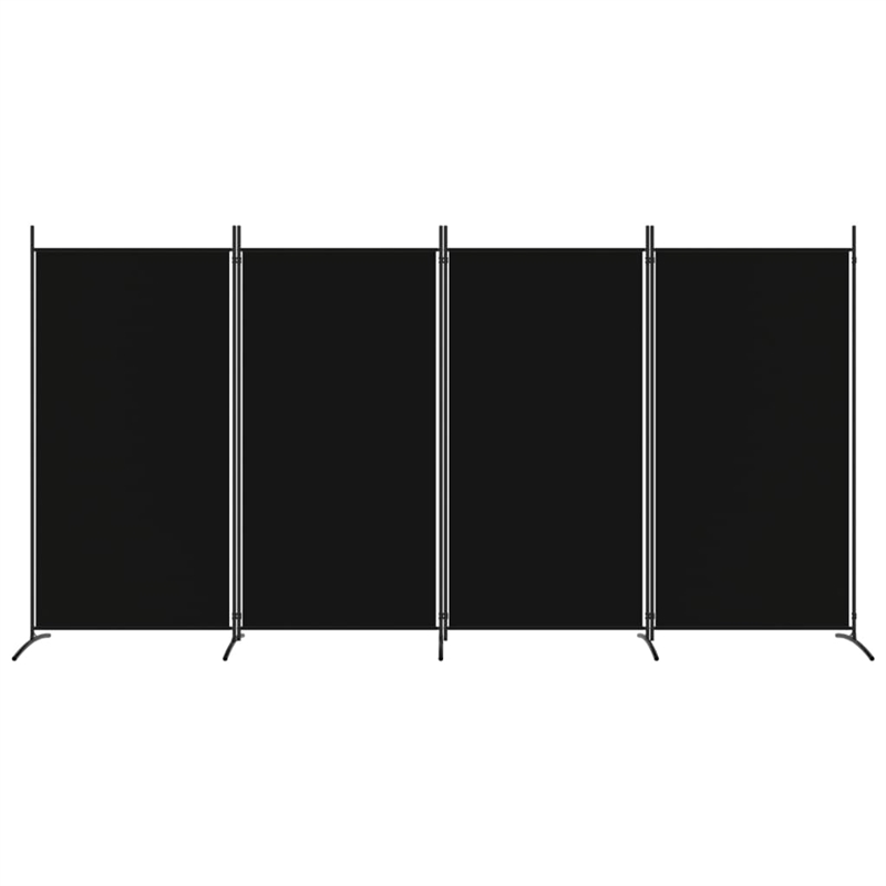 Bowery Hill Contemporary 4-Panel Room Divider in Black Fabric