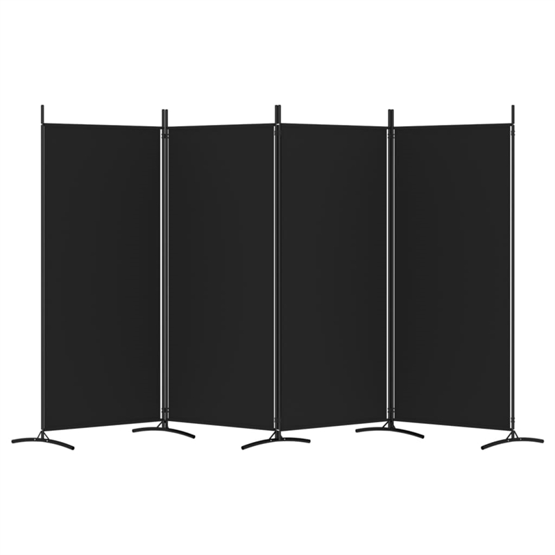 Bowery Hill Contemporary 4-Panel Room Divider in Black Fabric