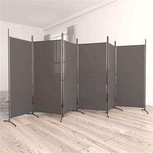 Bowery Hill Contemporary 6-Panel Room Divider in Anthracite Fabric