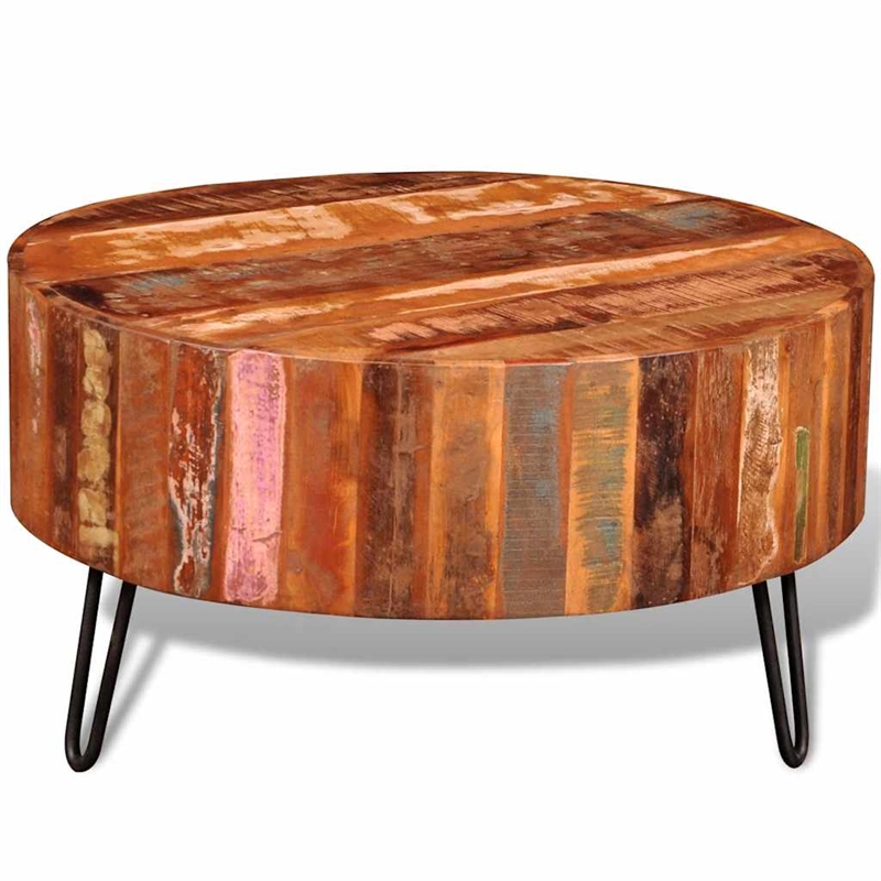 Bowery Hill Solid Reclaimed Wood Multicolor Coffee Table Round Polished 27.6
