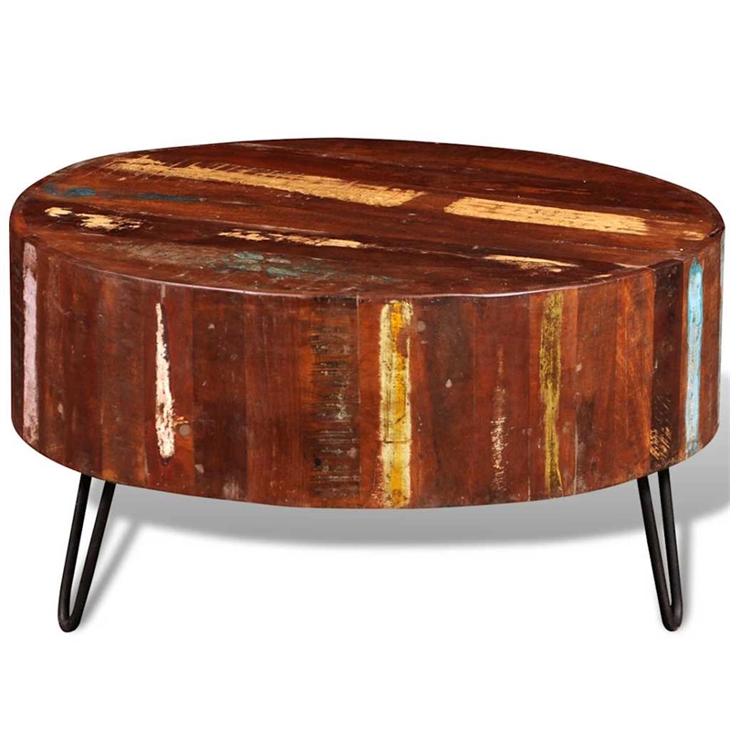 Bowery Hill Solid Reclaimed Wood Multicolor Coffee Table Round Polished 27.6