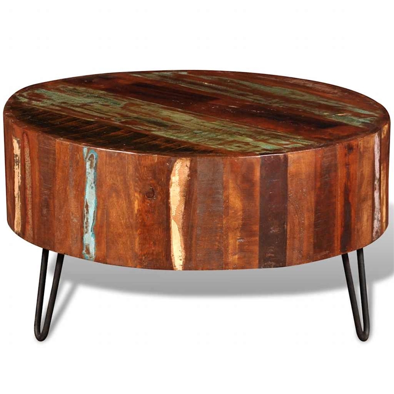 Bowery Hill Solid Reclaimed Wood Multicolor Coffee Table Round Polished 27.6