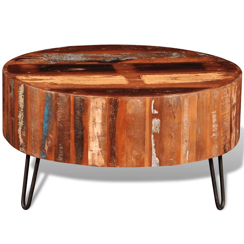 Bowery Hill Solid Reclaimed Wood Multicolor Coffee Table Round Polished 27.6
