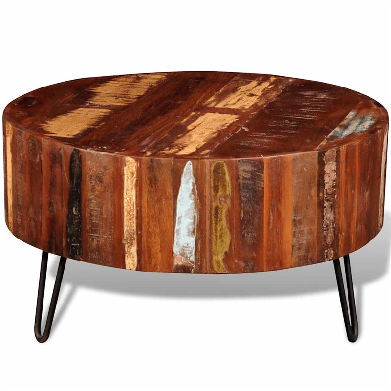 Bowery Hill Solid Reclaimed Wood Multicolor Coffee Table Round Polished 27.6