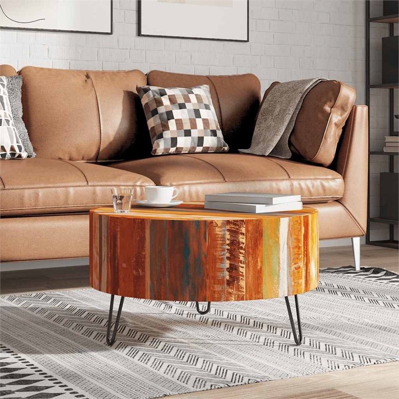 Bowery Hill Solid Reclaimed Wood Multicolor Coffee Table Round Polished 27.6