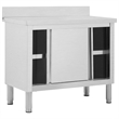 Bowery Hill Stainless Steel Work Table with Sliding Doors in White