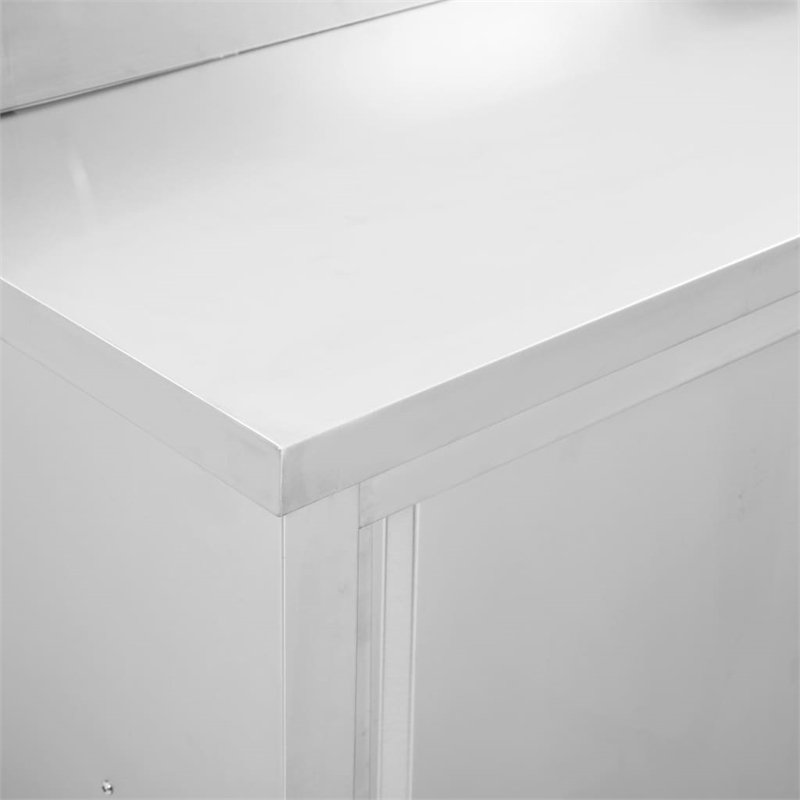 Bowery Hill Stainless Steel Work Table with Sliding Doors in White