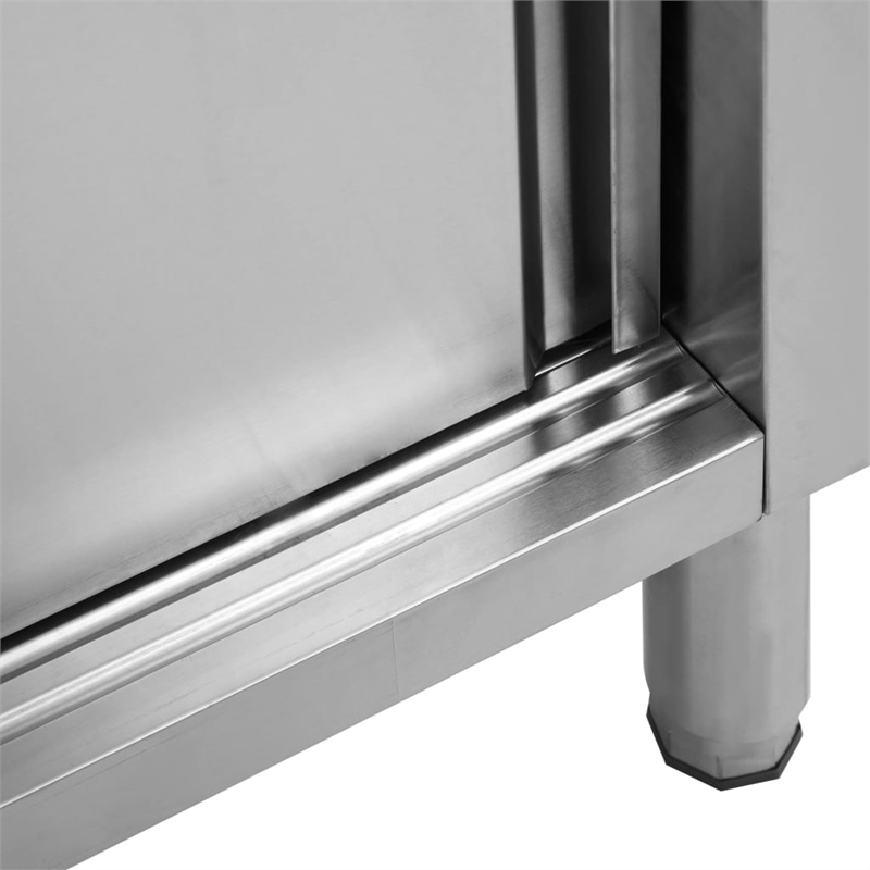 Bowery Hill Stainless Steel Work Table with Sliding Doors in White