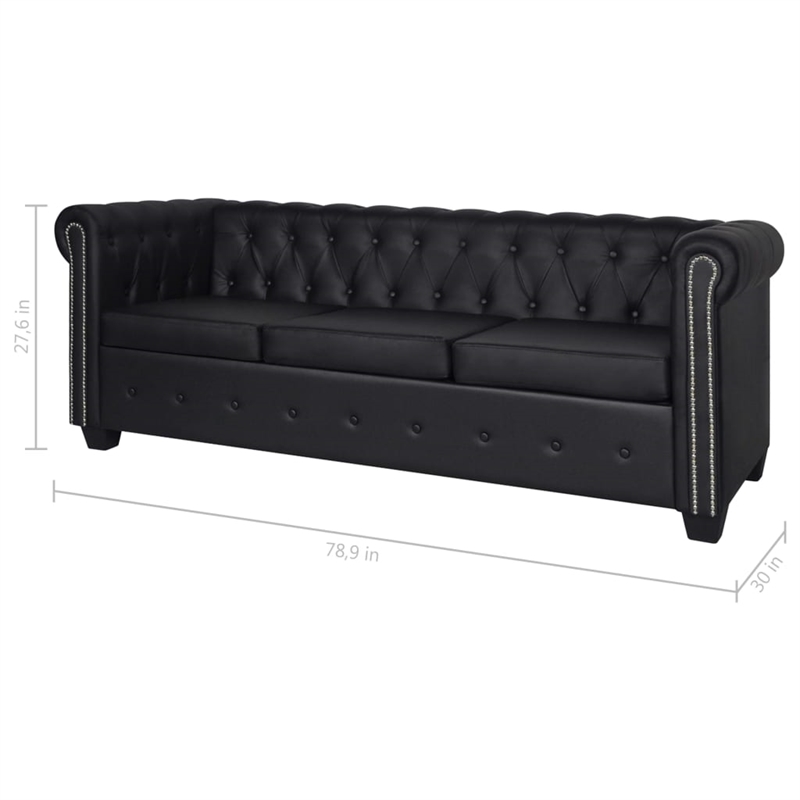 Bowery Hill Contemporary 3-Seater Sofa in Black Artificial Leather
