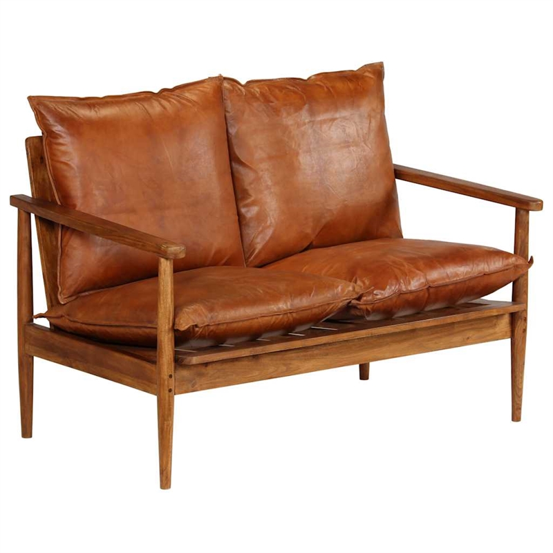 Bowery Hill Contemporary Durable Rectangular 2-Seater Sofa in Brown