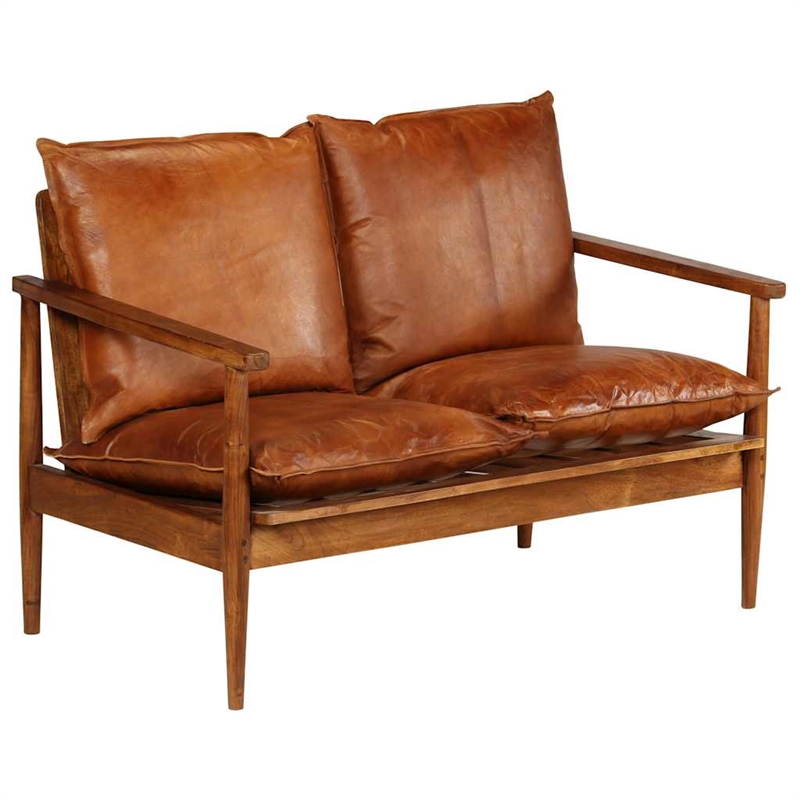 Bowery Hill Contemporary Durable Rectangular 2-Seater Sofa in Brown