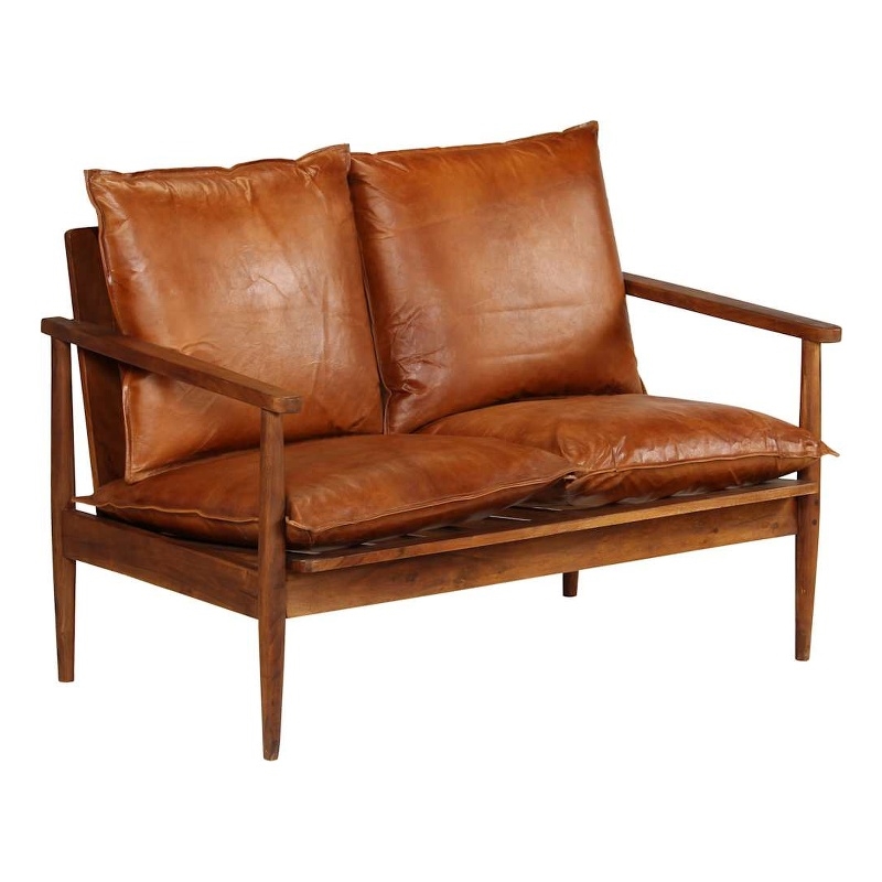 Bowery Hill Contemporary Durable Rectangular 2-Seater Sofa in Brown