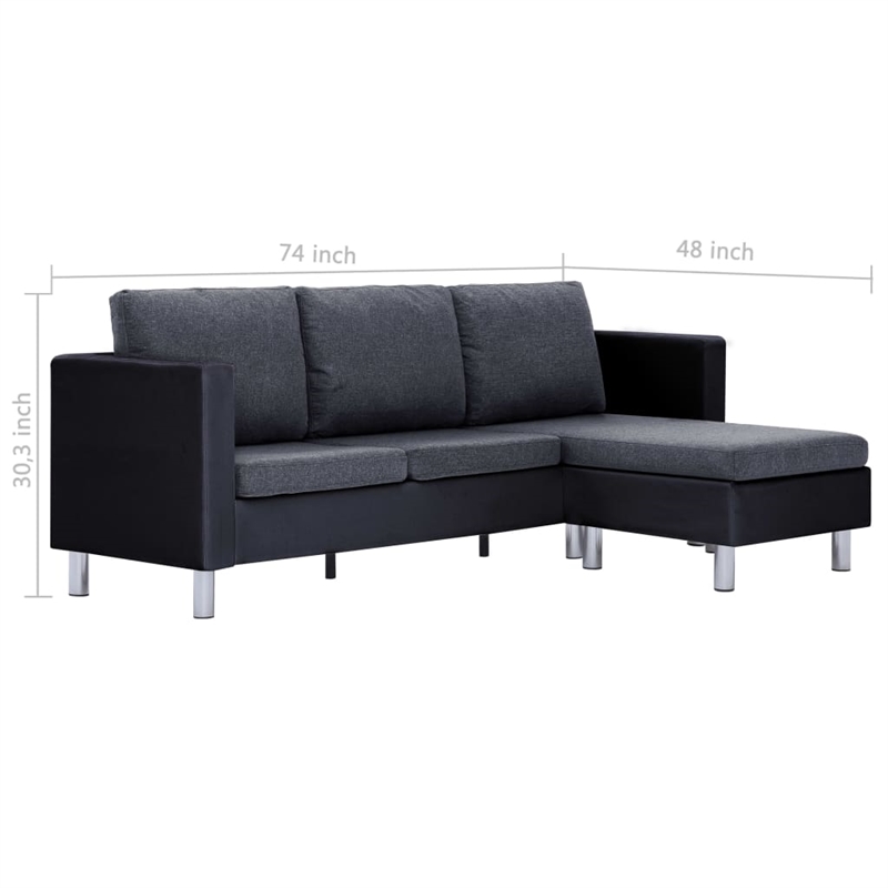 Bowery Hill Contemporary Sofa in Black And Dark Gray Cushions