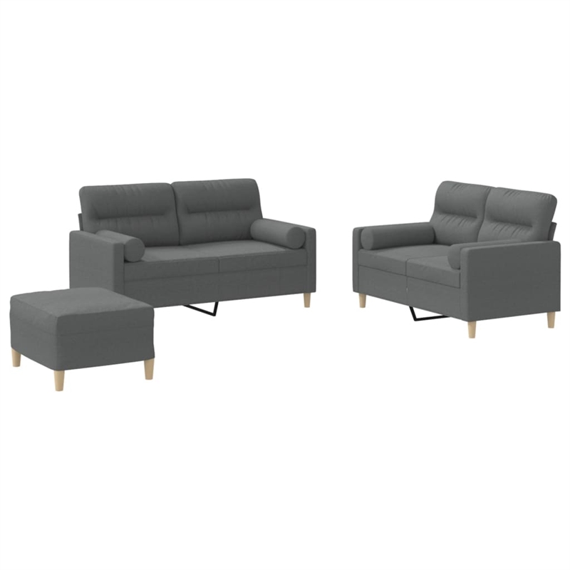 Bowery Hill Large Metal Sofa Set in Dark Grey Polyester Fabric