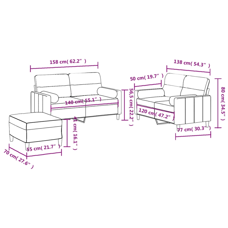 Bowery Hill Large Metal Sofa Set in Dark Grey Polyester Fabric