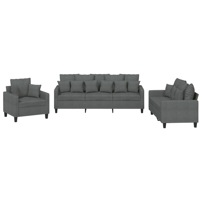Bowery Hill Contemporary Polyester 3 Piece Sofa Set in Dark Gray