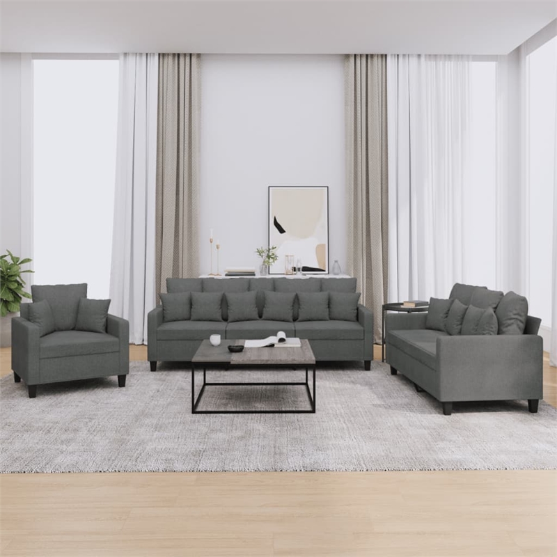Bowery Hill Contemporary Polyester 3 Piece Sofa Set in Dark Gray
