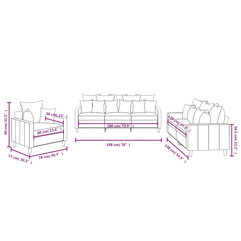 Bowery Hill Contemporary Metal Sofa Set in Dark Grey Polyester