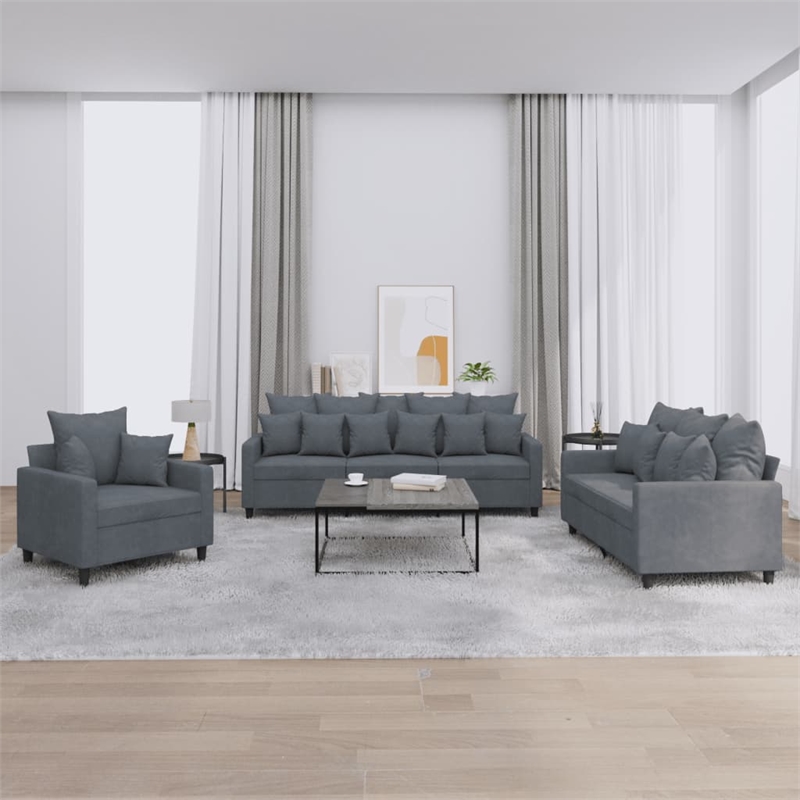Bowery Hill Contemporary Metal Sofa Set in Dark Grey Polyester