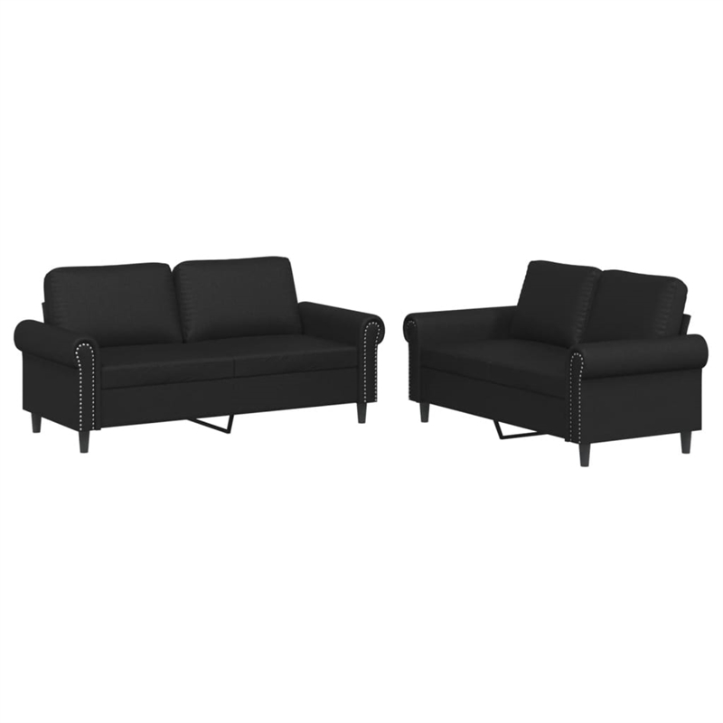 Bowery Hill Contemporary Faux Leather Sofa Set in Black Finish