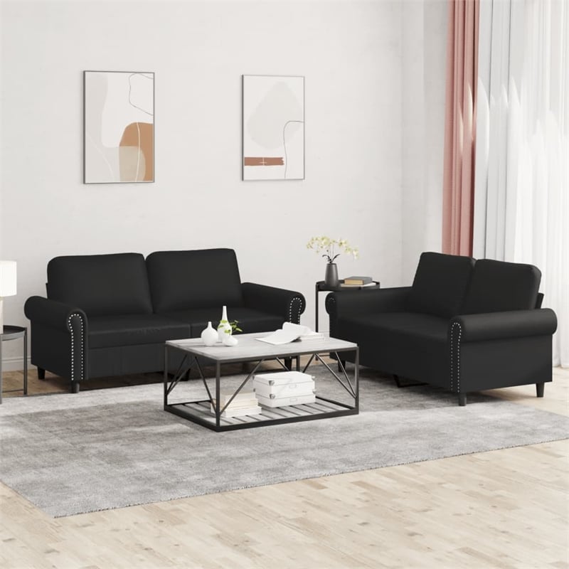Bowery Hill Contemporary Faux Leather Sofa Set in Black Finish