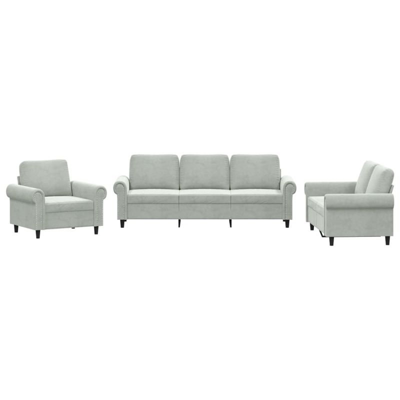 Bowery Hill Contemporary Rectangular Sofa Set in Light Gray Velvet
