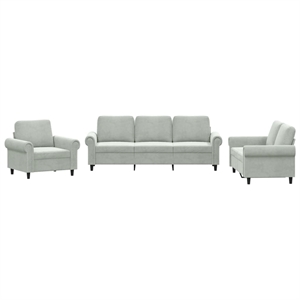 Bowery Hill Contemporary Rectangular Sofa Set in Light Gray Velvet