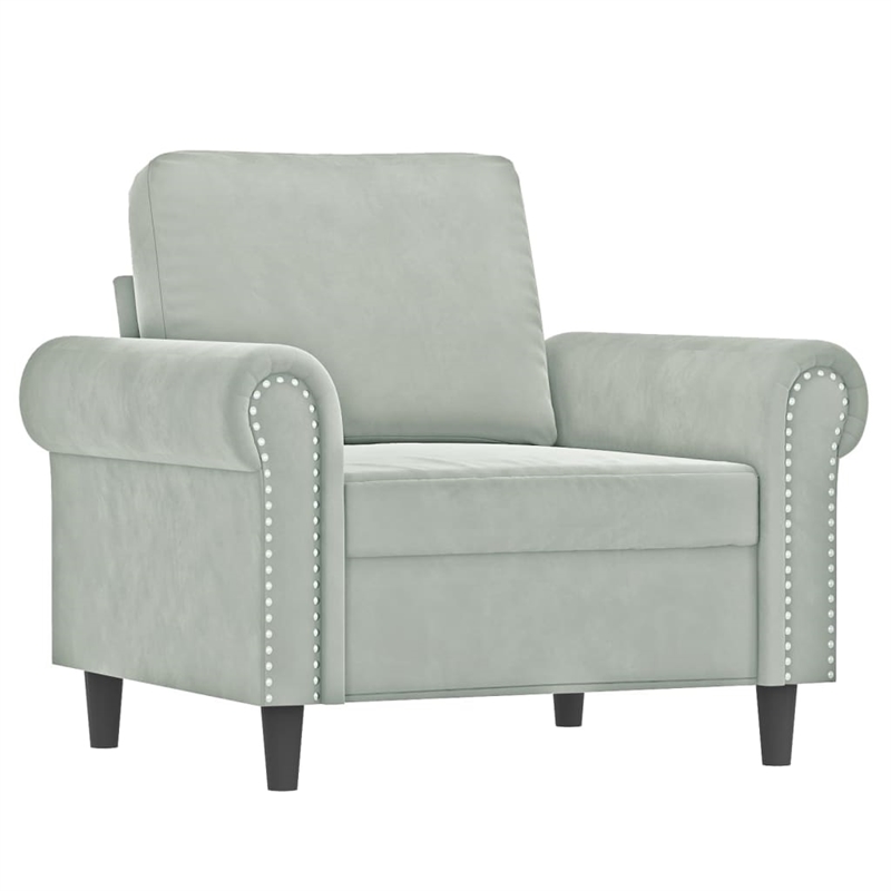 Bowery Hill Contemporary Rectangular Sofa Set in Light Gray Velvet
