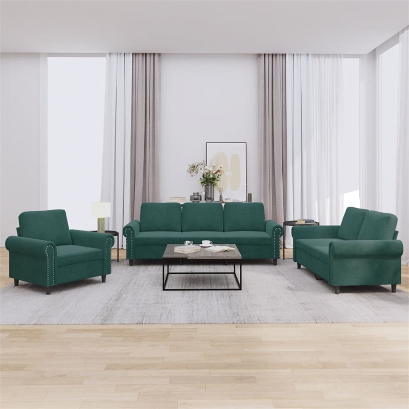 Bowery Hill Contemporary Metal Sofa Set in Dark Green Polyester Velvet