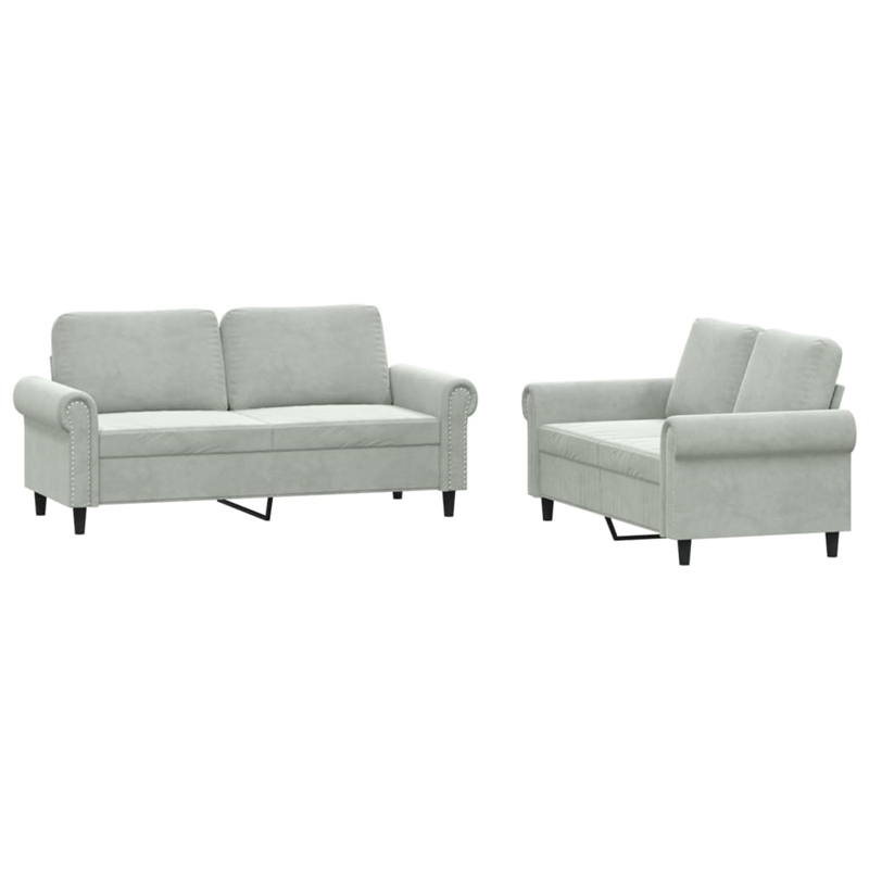 Bowery Hill Contemporary 2 Piece Sofa Set in Light Gray Velvet