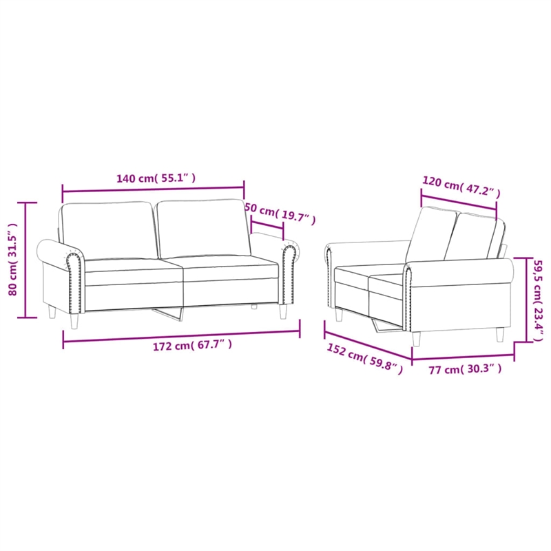 Bowery Hill Contemporary 2 Piece Sofa Set in Light Gray Velvet