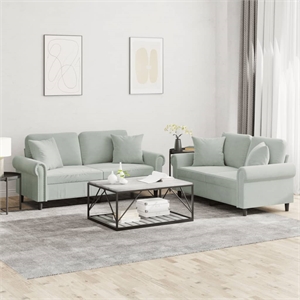 Bowery Hill Contemporary 2-Seater Metal Sofa Set in Light Grey Velvet