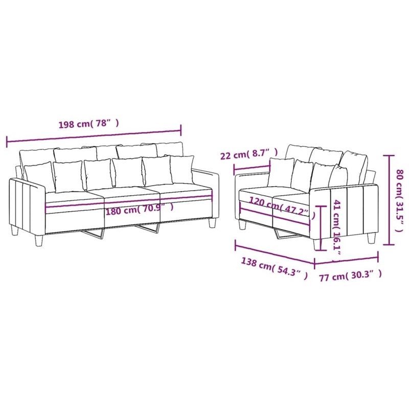 Bowery Hill Large Rectangular Sofa Set in Dark Gray Polyester