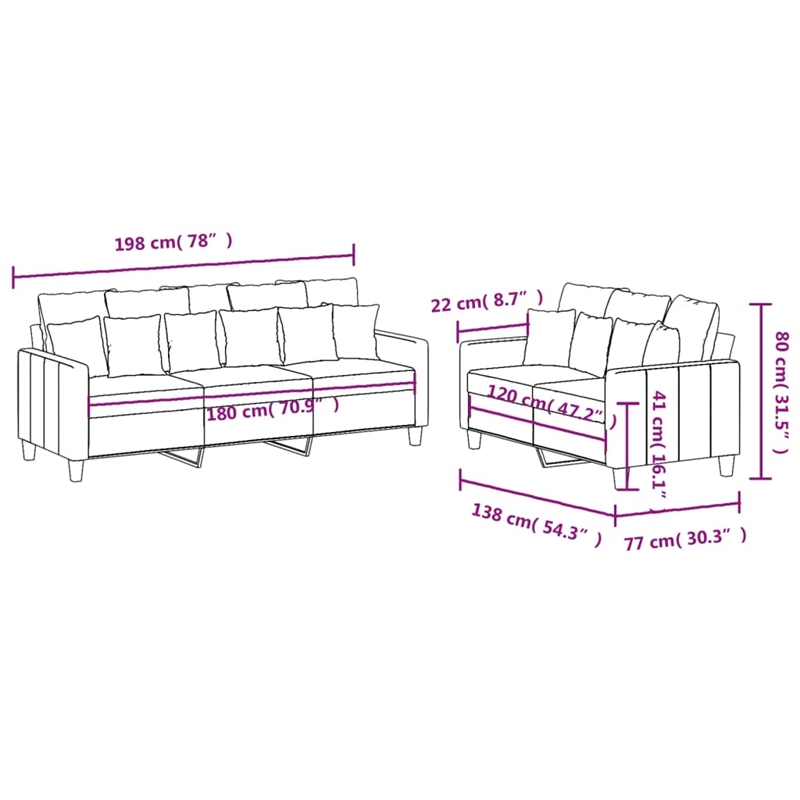 Bowery Hill Contemporary Metal Sofa Set in Black Finish Polyester
