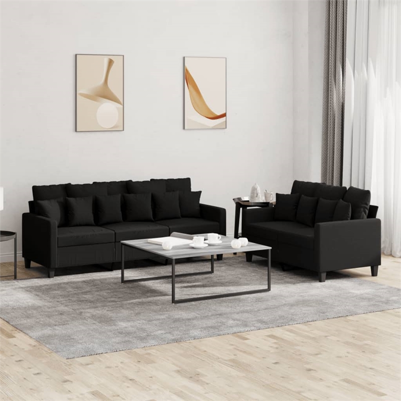 Bowery Hill Contemporary Metal Sofa Set in Black Finish Polyester