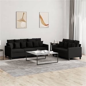 Bowery Hill Contemporary Metal Sofa Set in Black Finish Polyester