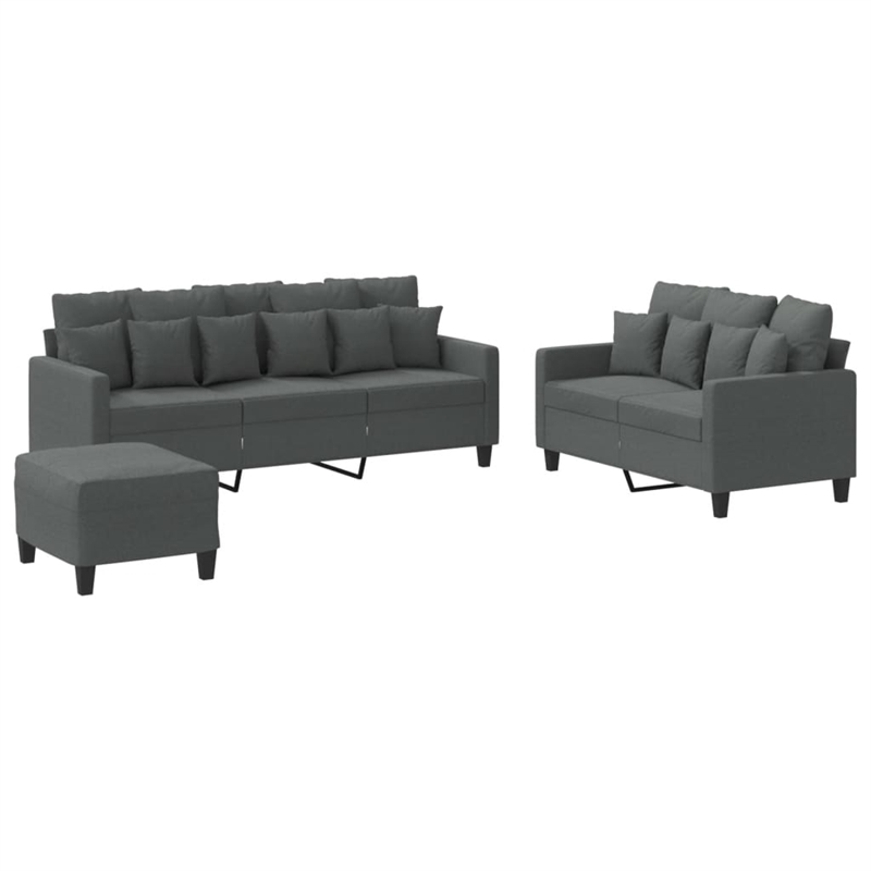 Bowery Hill Contemporary Metal Sofa Set in Dark Grey Polyester Fabric